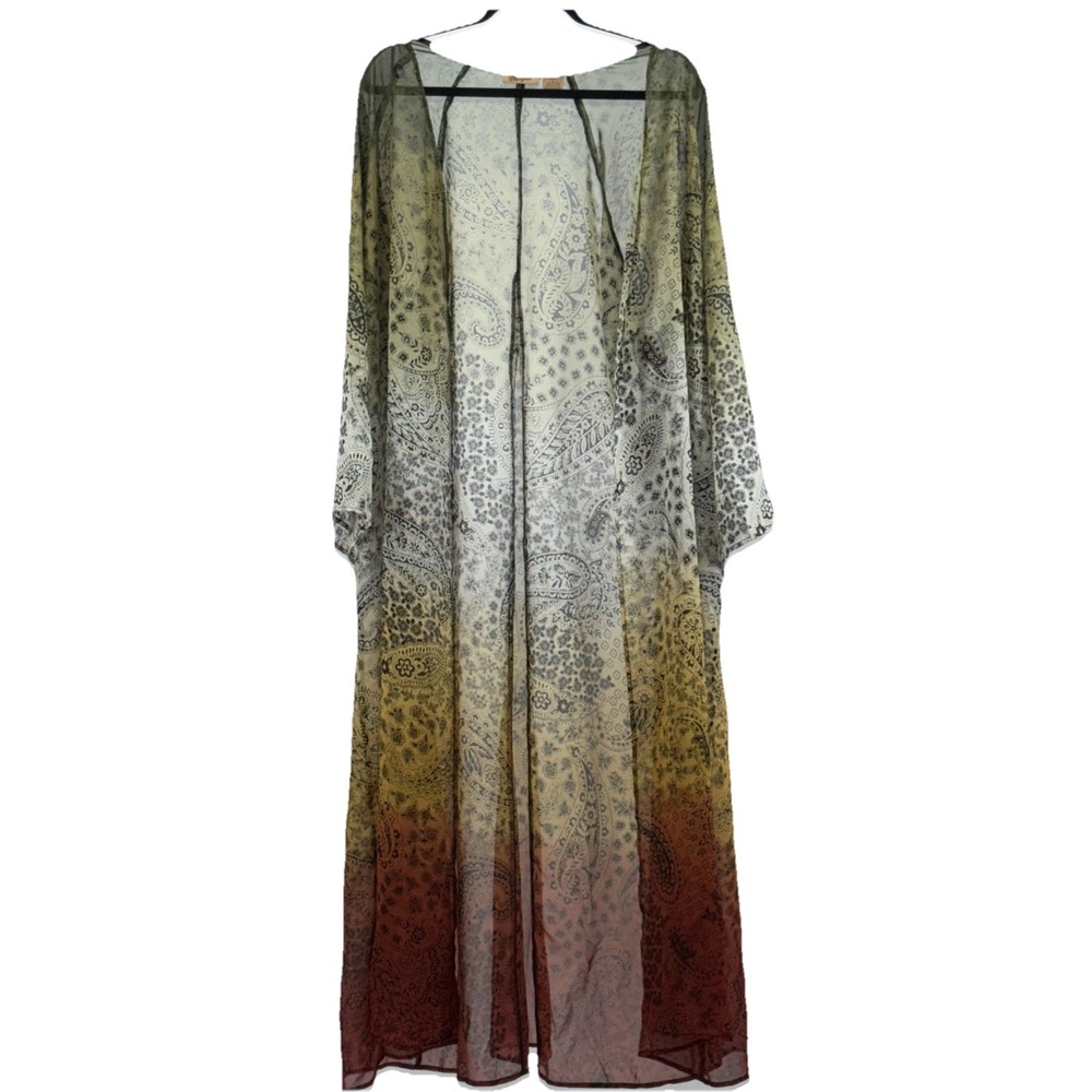 Wrangler Womens Large Western Paisley Kimono Duster Multicolor Cardigan Festival